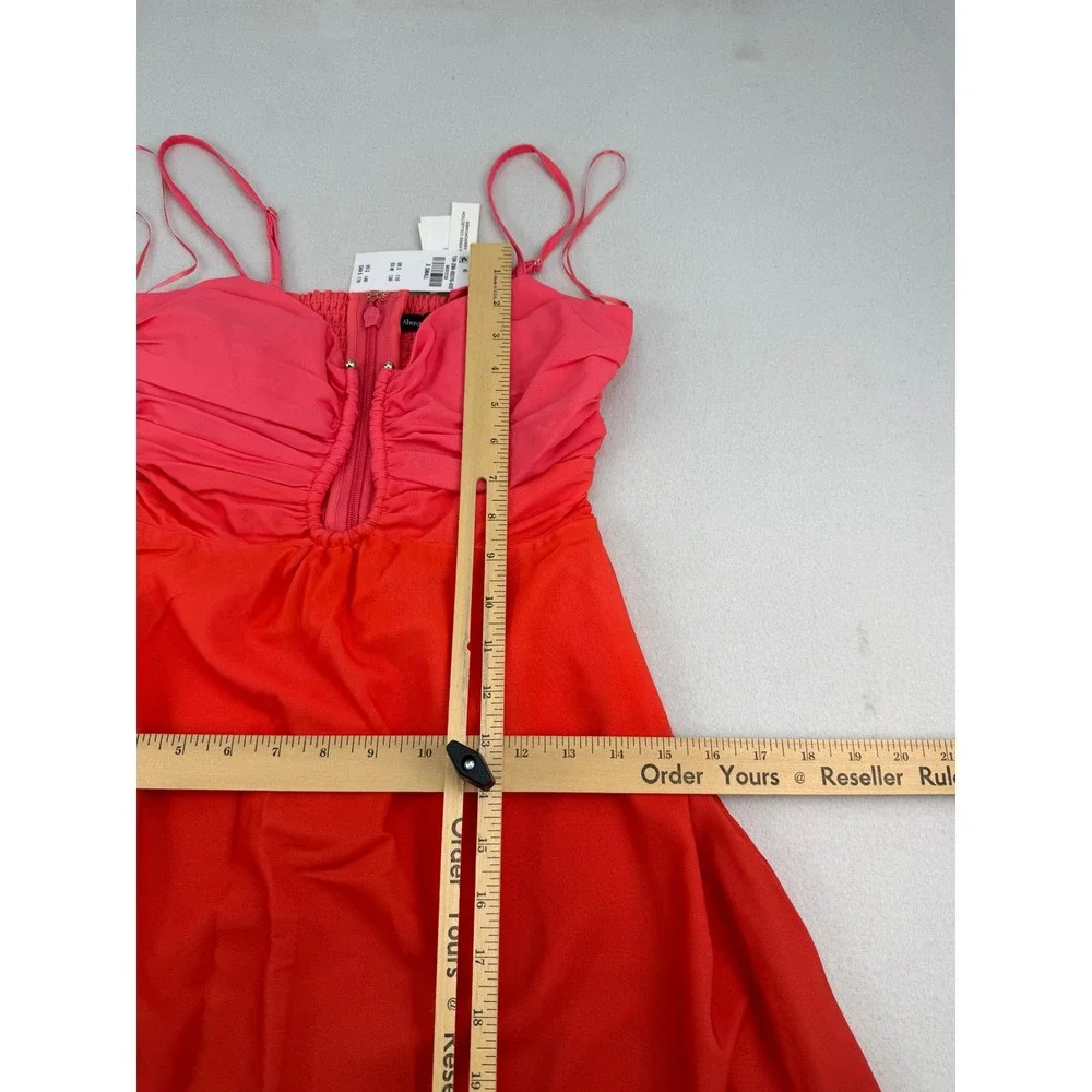 Abercrombie & Fitch Pink Red Colorblock Ruched Chiffon Maxi Dress XS NEW